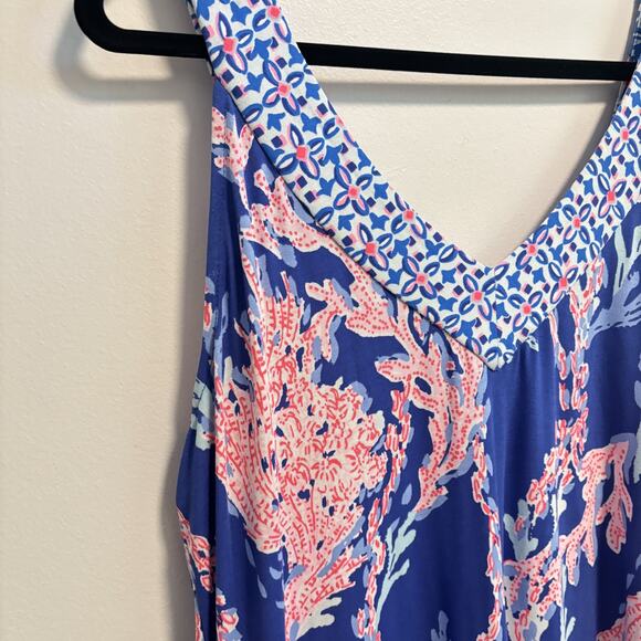 Lilly Pulitzer Dress Womens Large Blue Madsen Midi Swim On Over Coral Print NWT - Picture 5 of 14